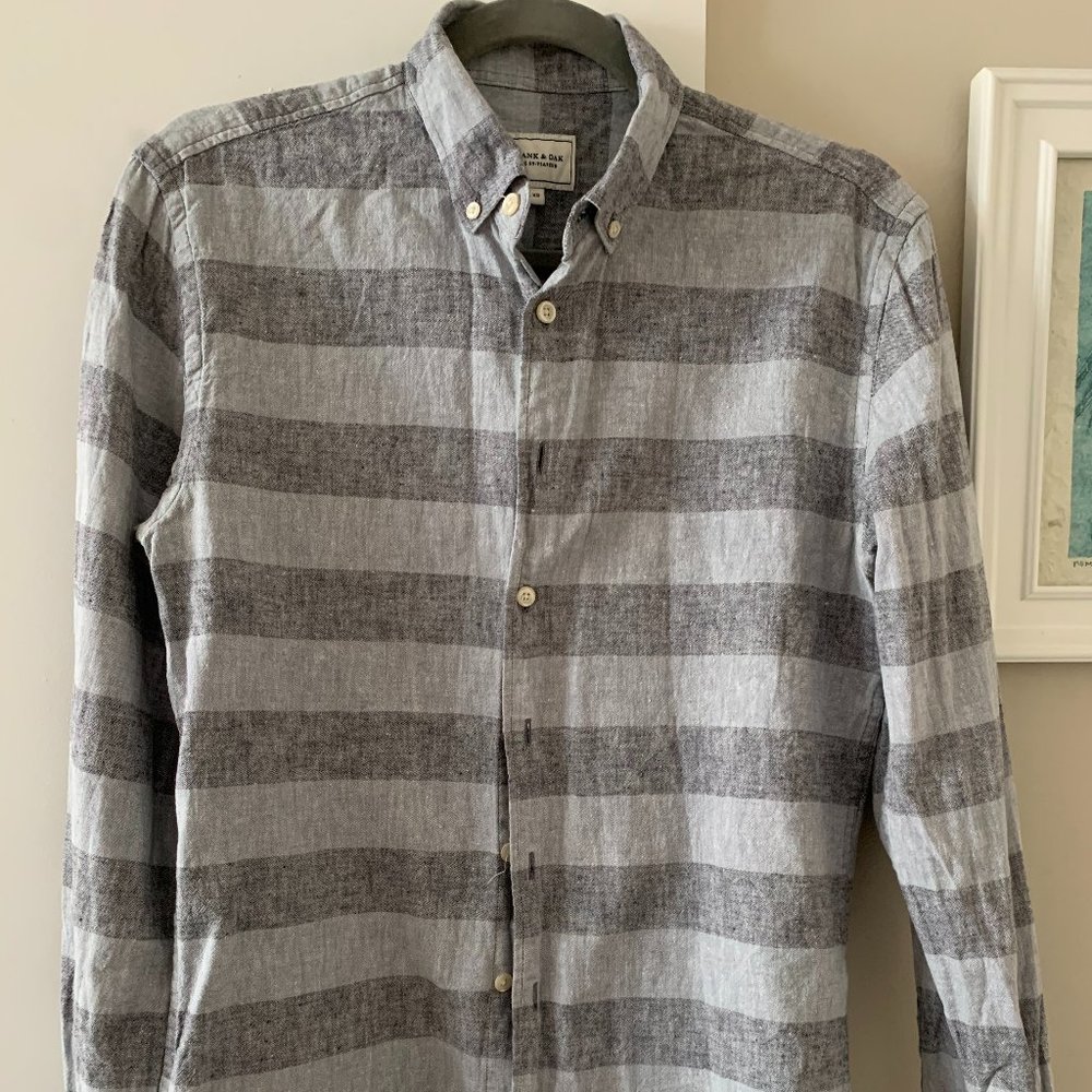 Frank & Oak cotton/linen shirt - blue/grey size XS